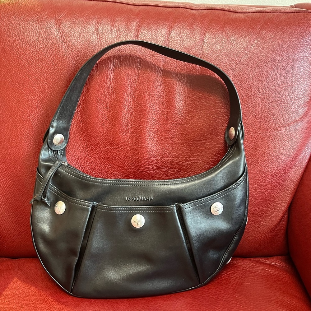 Longchamp Black Leather Shoulder Bag